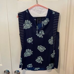 J Crew Flowered navy sleeveless blouse size 4